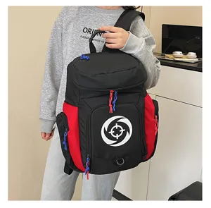 Grand sac à dos de sport noir et rouge pour étudiants, sac d'entraînement multifonction.