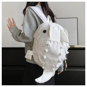 Weißer Sternen-Print Cartoon Hai Rucksack lässig süße Studentenschule Reisetasche