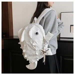 Süßer weißer Stern-Druck Kugelfisch Rucksack, einzigartiges Cartoon Haifisch Design.