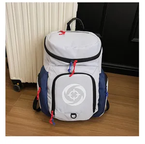 Sac à dos de sport multifonctionnel gris et bleu de grande capacité pour l'école et le fitness.