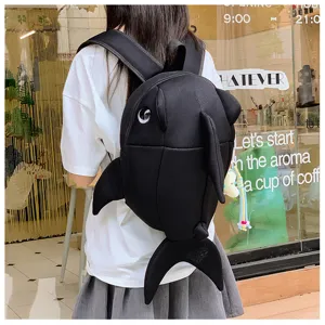 Schwarzer Haifisch Rucksack, niedliches Tierdesign Schultasche für Studenten und Reisen.