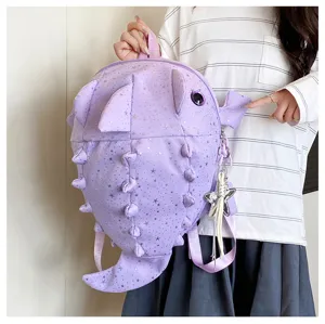 Lila Sternenprint Cartoon Haifisch Rucksack lustig Neuheit Student Freizeit Reise Schultertasche
