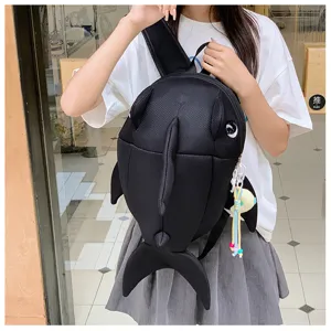 Niedlicher 3D Hai Rucksack, schwarze Wal Schultasche, stylischer cooler Freizeitrucksack.