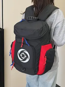 Sac a dos de sport multifonctionnel grande capacite sac d'ecole pour fitness voyage noir rouge