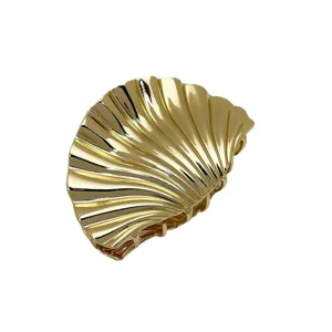 Pinza de pelo dorada con forma de concha elegante para mujer, pinza metálica brillante para peinado.