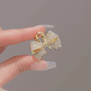 Élégante mini pince à cheveux nœud en strass pour femmes, accessoire de cheveux brillant.