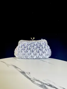 Women Pleated Satin Evening Bag Rhinestone Chain Clutch Purse Elegant Wedding Banquet Handbag Urban Minimalist