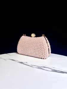 Elegante Bolso de Noche Hecho a Mano de Perla Artificial Mujer Lujoso Bolso de Embrague Abalorios Boda Banquete Bolso de Mano