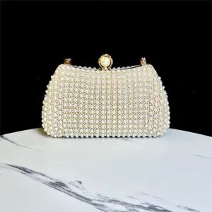 Bolso de noche elegante hecho a mano con perlas bolso de hombro de boda de lujo para mujeres