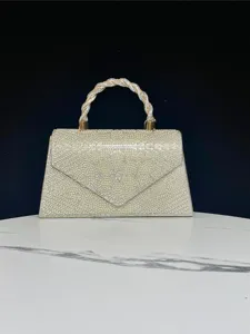 Women Luxury Rhinestone Pearl Evening Bag Elegant Beaded Small Square Handbag Wedding Party Clutch Purse