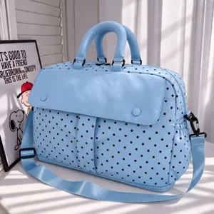 Large capacity travel duffel bag blue polka dot lightweight overnight gym bag with strap