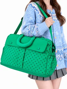 Women Polka Dot Travel Bag Large Capacity Expandable Duffel Bag Lightweight Nylon Polyester Weekend Bag For Gym Fitness