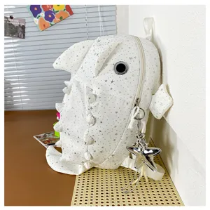 Süßer weißer Stern Cartoon Hai Rucksack mit 3D Flossen, lässige modische Schultasche.