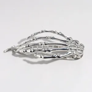 Pince à cheveux squelette en argent, accessoire gothique en métal pour femmes et filles.
