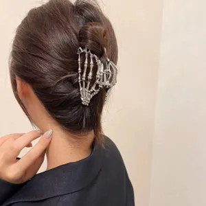 Pince à cheveux squelette en métal, accessoire griffe gothique pour coiffure tendance.