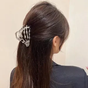Halloween Pince à Cheveux en Métal Gothique Main de Squelette Crâne Araignée Barrette à Cheveux Rétro pour Femmes Fête