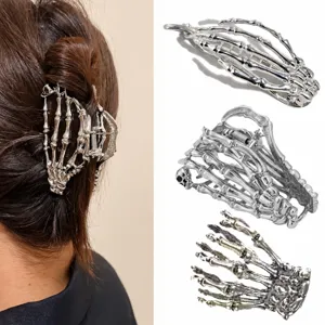 Pince à cheveux squelette gothique Halloween griffe en métal accessoire cheveux effrayant