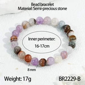 Kleurrijke halfedelsteen kralen armband, 8mm elastische stapelbare mode sieraden voor dames.