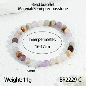 Kleurrijke halfedelsteen kralen armband, stijlvol elastisch dames polssieraad chic.