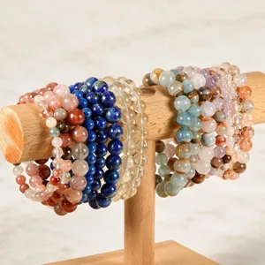Handgemaakte Halfedelsteen Kralen Armband Veelkleurige Elastische Ronde Edelsteen Armband Voor Vrouwen Mannen Sieraden Cadeau