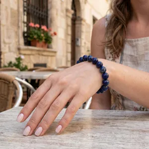Natuurlijke lapis lazuli edelsteen kralen armband, stijlvolle elastische sieraden.