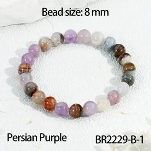 Kleurrijke edelsteen kralen armband detail met 8mm paarse kralen,elastische modieuze stijl.