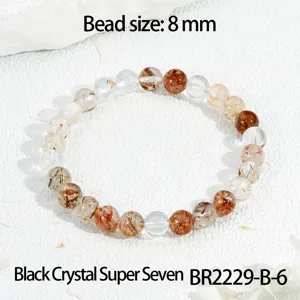 8mm Zwarte Kristal Super Seven Kwarts Edelsteen Stretch Kralen Armband Vrouwen Sieraden