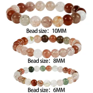 Natuursteen kristal kralen armband elastisch stapelbar mode sieraden detail weergave.