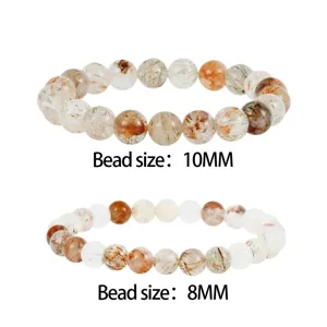 Natuurlijk edelsteen kralenarmband detail met 10mm en 8mm kleurrijke ronde kralen.