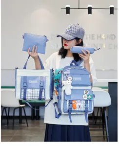 Canvas school backpack set for students, cute multi-piece casual daypack with tote bag.