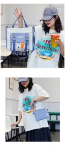 Canvas tote bag set for students, cute rabbit pendant, stylish school bag daily use.