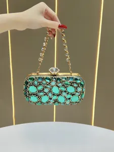Women Rhinestone Evening Bag Luxury Crystal Clutch Purse Metallic Hard Shell Chain Bag Banquet Party Wedding