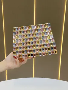 Luxurious rhinestone evening clutch bag sparkling multi-color crystals elegant women handbag.
