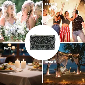 Black rhinestone evening bag with chain strap, sparkling crystal clutch for parties and weddings.