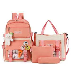 INS Canvas School Backpack Set for Girls Cute Japanese Style Multi-Piece Student Bookbags