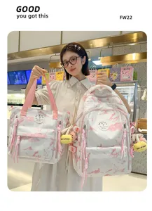 Sac à dos d'école élégant et grand ensemble de sac cabas pour étudiants au design rose