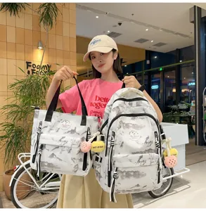 Grand sac à dos d'école en toile et ensemble de cabas pour femmes et filles quotidien.