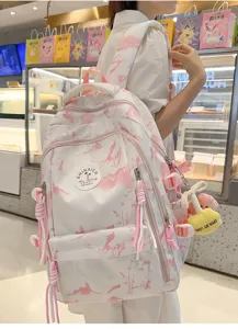 Sac a dos imprime rose pour femme grand capacite sac d ecole decontract chic detail.