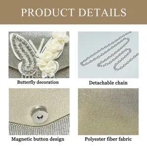 Elegante Strass Schmetterling Abendtasche Detailansicht mit Kette und Magnetverschluss.