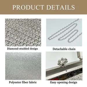 Exquisite rhinestone evening handbag detail showcasing diamond-studded design and chain strap.