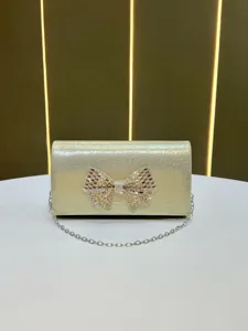 Women's Retro Bow Rhinestone Evening Bag Elegant Sparkly Clutch Bag With Metal Chain Crossbody Shoulder Bag For Banquet Party