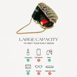Heart-shaped rhinestone evening clutch bag with chain strap, luxury crystal crossbody bag.