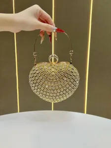 Donna Strass Cuore Borsa da Sera Lusso Cristallo Pochette Matrimonio Banchetto Borsa a Tracolla Con Catena