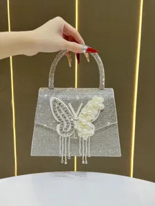 Glitzernde Strass Schmetterling Abendtasche mit Perlen Blumen Quasten Design für Damen chic.