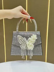 Glitzernde Strass Abendtasche Schmetterling Quasten Handtasche Elegante Party Tasche