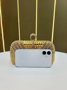 Lujoso bolso de noche de diamantes de imitación con cristales brillantes y asa de metal.