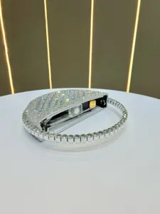 Borsa da sera rotonda in strass argentati con manico in cristallo scintillante per feste