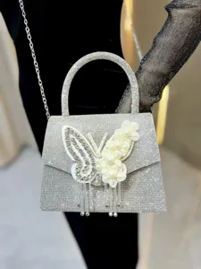 Glitzernde Strass Schmetterling Abendtasche mit Kettengurt, elegante Handtasche für Damen.