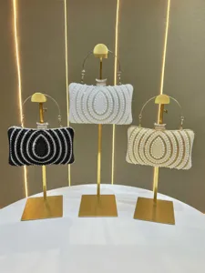 Elegant pearl rhinestone evening clutch bag luxury designer style wedding party bag for women