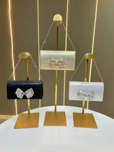 Elegant rhinestone bow evening clutch bag with chain strap for women banquet party wedding